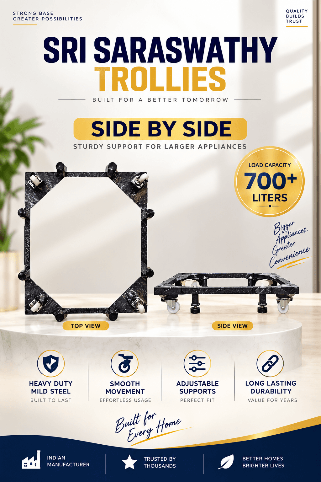 Side By Side Refrigerator Stand 700+ Liters Capacity by Sri Saraswathy Trollies