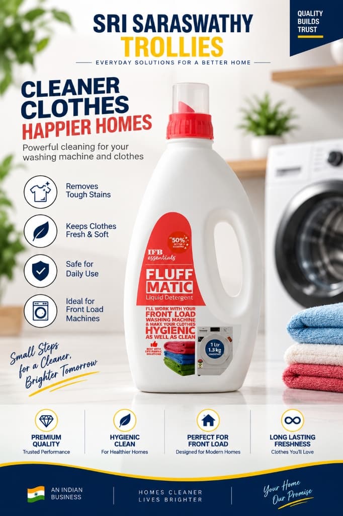 FLUFF MATIC Front Load Liquid Detergent 1 Litre by Sri Saraswathy Trollies