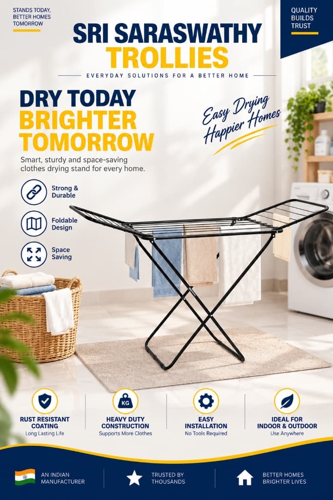 Foldable Heavy-Duty Clothes Drying Stand by Sri Saraswathy Trollies