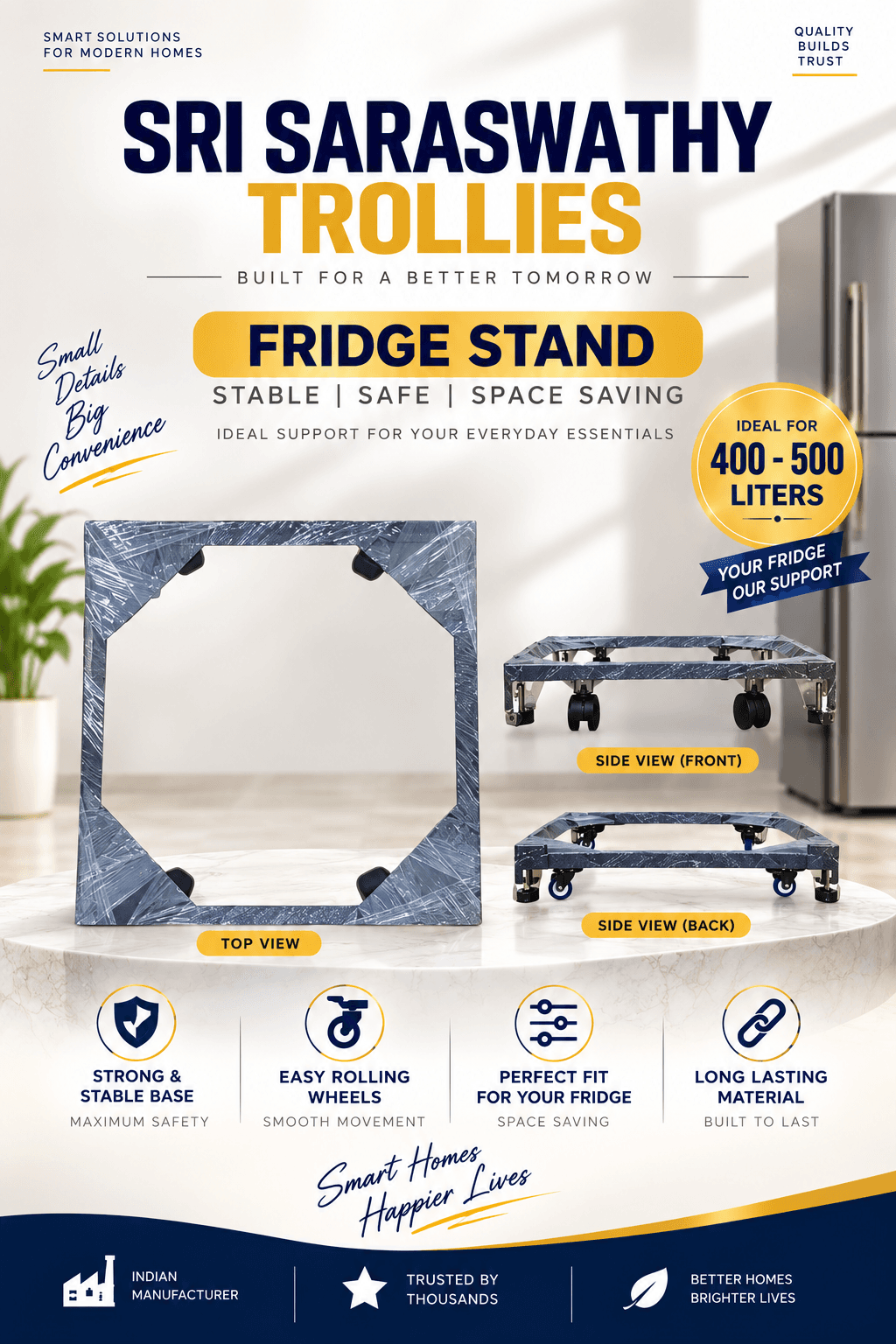 Fridge Stand for 400 - 500 Liters Refrigerators by Sri Saraswathy Trollies