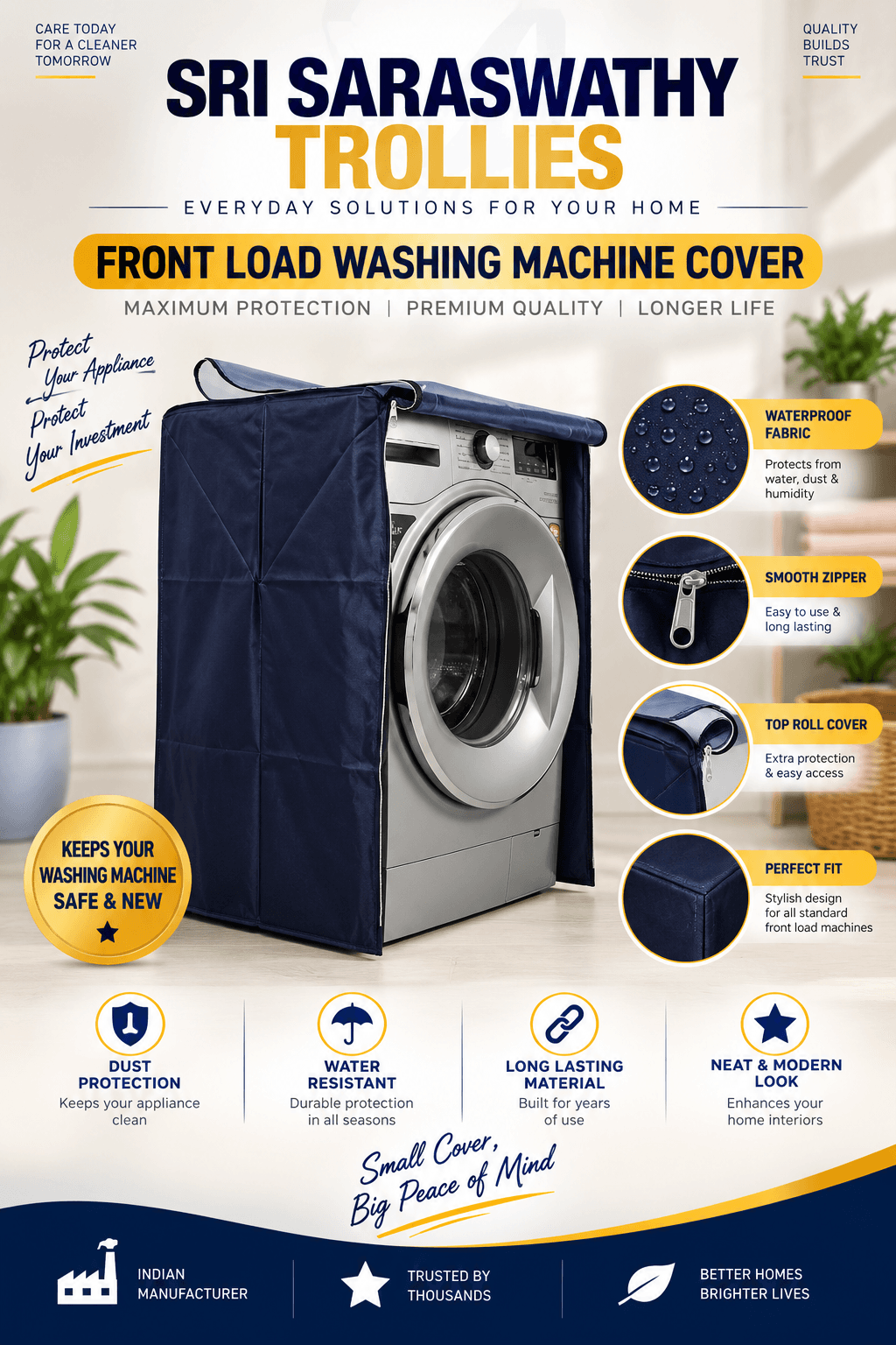 Front Load Washing Machine Cover by Sri Saraswathy Trollies