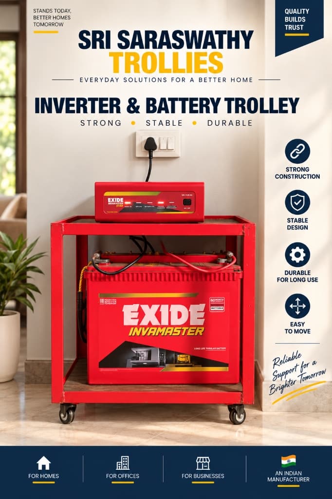 Inverter and Battery Heavy-Duty Steel Trolley by Sri Saraswathy Trollies