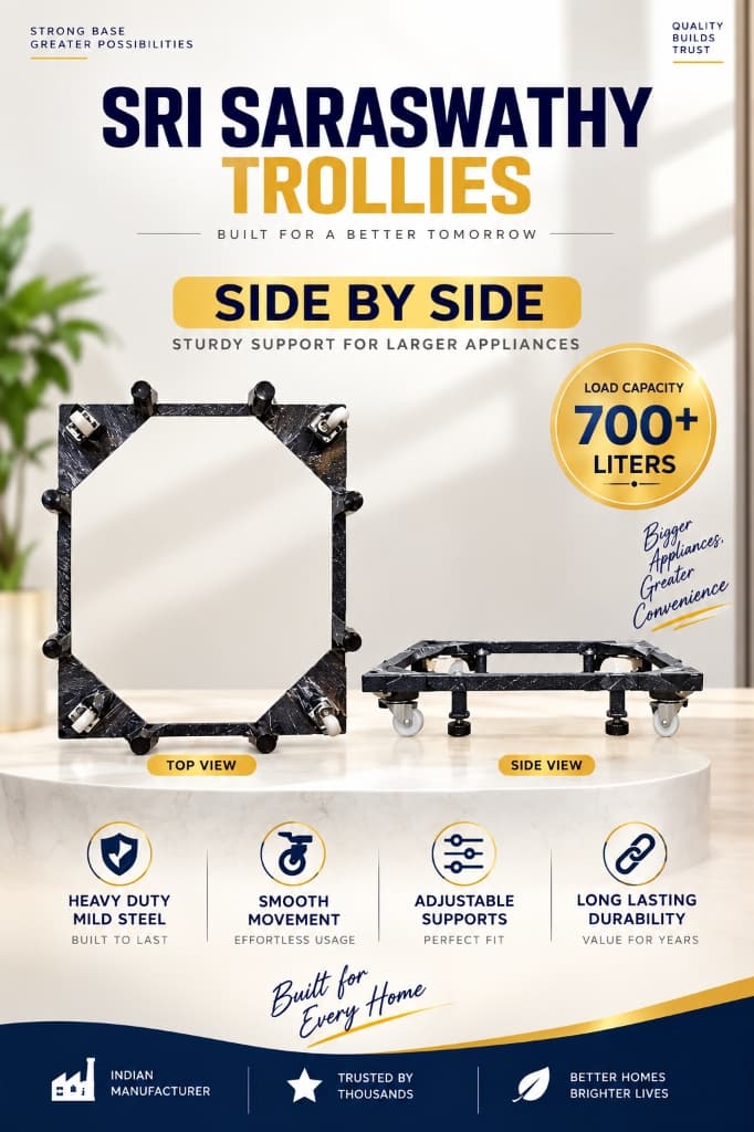 Side By Side Refrigerator Stand 700+ Liters Capacity by Sri Saraswathy Trollies