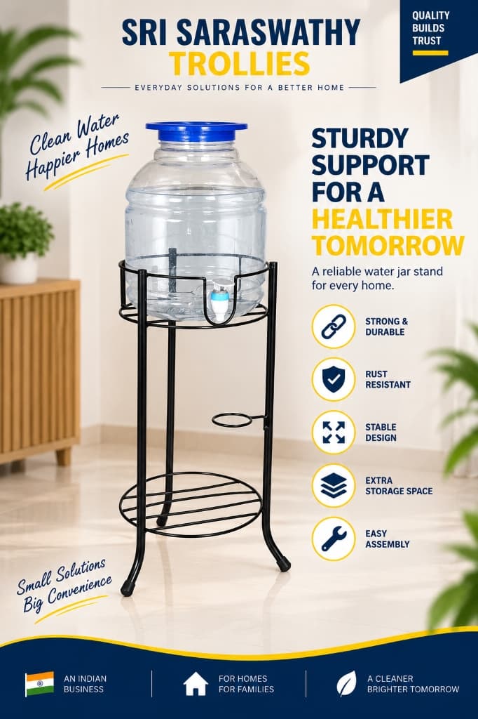 Sturdy Steel Water Jar and Dispenser Stand by Sri Saraswathy Trollies